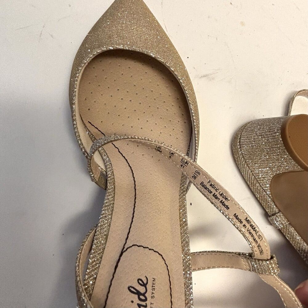 LifeStride Shoes Womens 10M Gold Minimalist Glitter Slingback Block Heels NEW - Picture 11 of 12